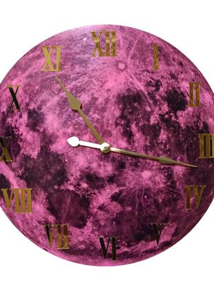 Часы светящиеся в темноте Розовая Луна диаметр 40см цифры и ст...