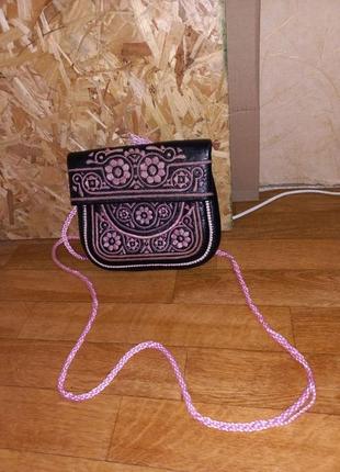 Марокканская кожаная сумка
через плечо в стиле бохо,вышивка ск...