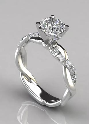 Классическое кольцо женское с большим белым камнем помолвка ил...