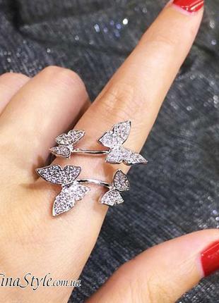 Кольцо женское бабочки стерлинговое серебро 925 цирконий тиффа...