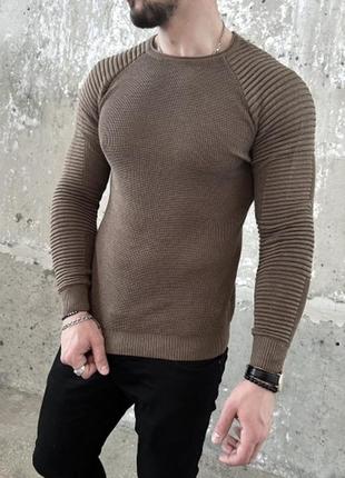 Стильный мужской трикотажный свитер рукава ребра н5062 какао г...
