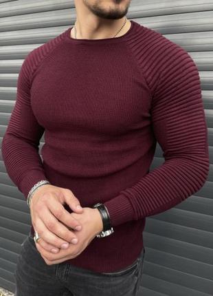 Стильний чоловічий трикотажний светр рукава ребра н5065 бордо ...