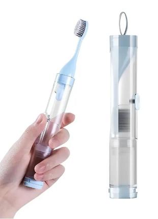 Дорожная складная зубная щетка 2в1 с дозатором для зубной пасты
