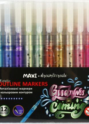 Набір маркерів 12 кольорів Metallic з кольоровим контуром Maxi...