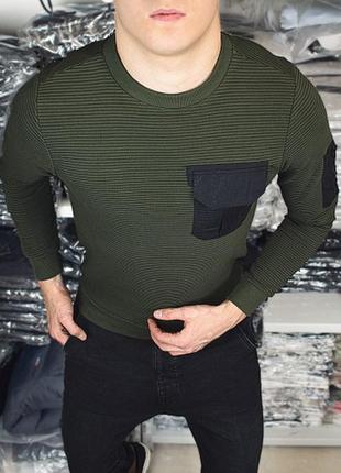 Кофта з кишенею н5077 котон хакі светр теплий приємний до тіла