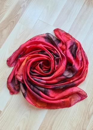 Шелковый платок красный из натурального шелка большой платок а...