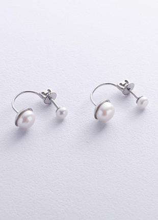 Срібні сережки — пусети з перлами 902-00738