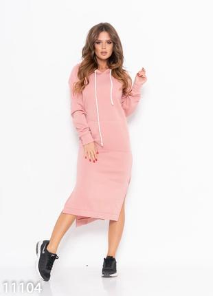 Розовое миди платье из трикотажа на флисе, размер XL