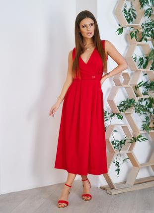 Красное платье с декольте на запах, размер S