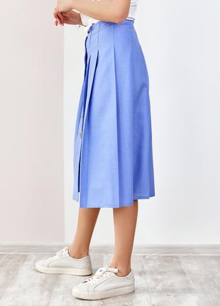Голубая льняная юбка на пуговицах, размер S