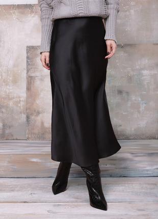 Черная шелковая юбка, размер L