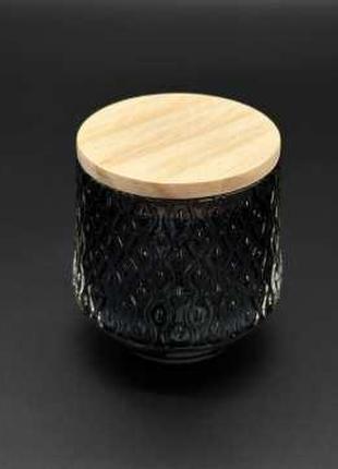 Скляна банка для свічок з дерев'яною кришкою 85х70мм / Скляна ...