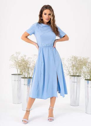Голубое платье с разрезом и вырезом на спине, размер S