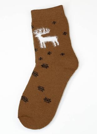 Коричневі новорічні шкарпетки з вовни, розмір 37-42