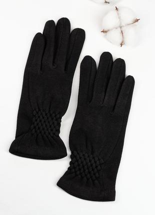 Черные перчатки с жаткой из трикотажа на меху, размер 7