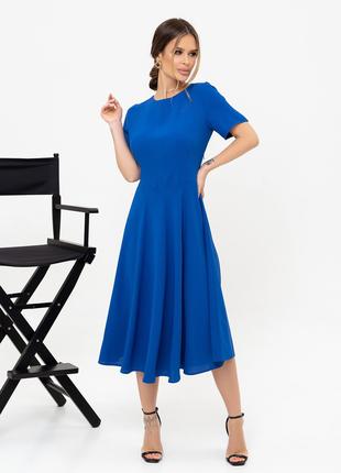 Синее легкое платье классического кроя, размер M