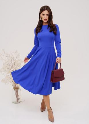 Синее классическое платье с длинными рукавами, размер S