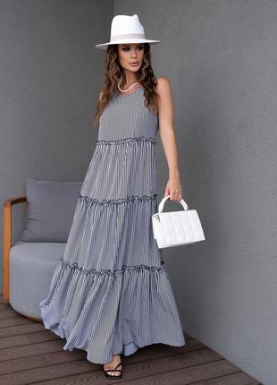 Длинное полосатое платье с рюшами, размер S