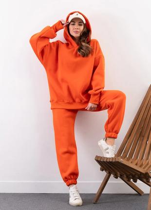Теплый оверсайз костюм оранжевого цвета, размер M
