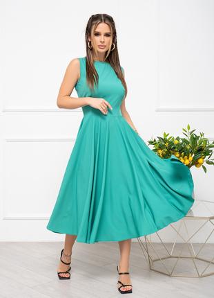 Зеленое классическое платье без рукавов, размер S