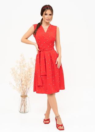 Красное в горошек платье-халат без рукавов, размер S
