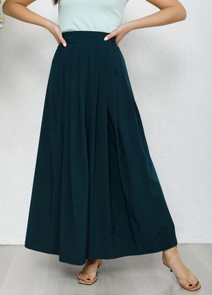 Зеленая длинная расклешенная юбка, размер S
