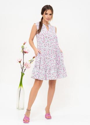 Біла квіткова сукня-трапеція без рукавів, розмір L