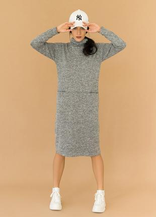 Серое ангоровое платье с хомутом, размер S