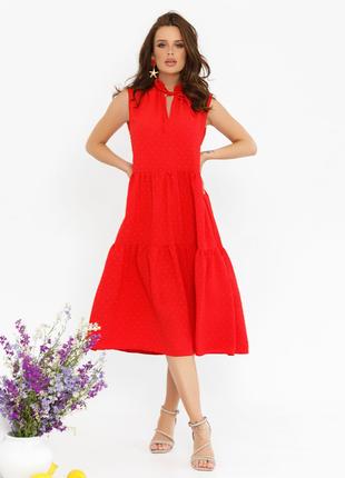 Красное свободное платье-трапеция без рукавов, размер S