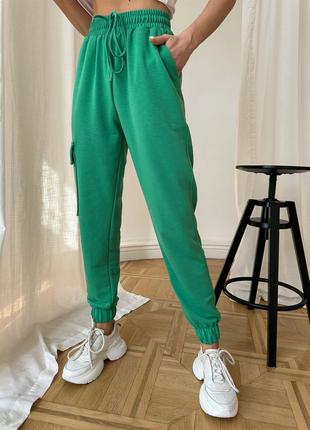 Зеленые трикотажные штаны карго, размер XL