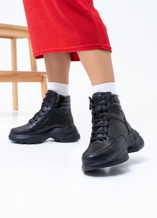 Черные кожаные ботинки в спортивном стиле, размер 37