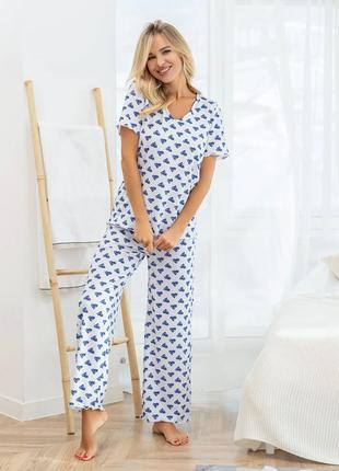 Белая брючная пижама с сердечками, размер S