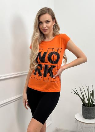 Оранжевая хлопковая футболка с надписью, размер S