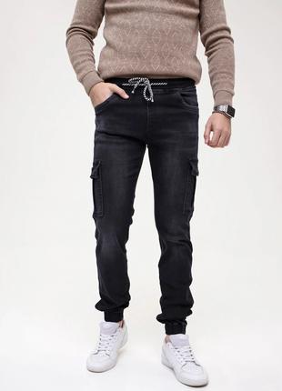 Черные джинсы джоггеры с карманами, размер 31