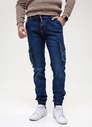 Синие джинсы джоггеры с карманами, размер 31