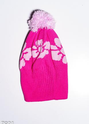 Розовая двухслойная шапка с помпоном, размер Universal