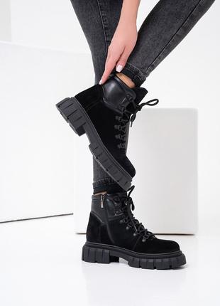 Черные комбинированные ботинки на меху, размер 37