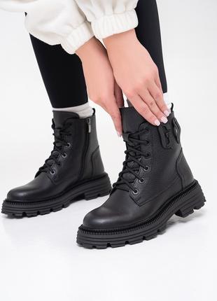 Черные теплые ботинки из зернистой кожи, размер 37