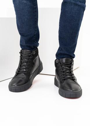 Черные зимние ботинки из натуральной кожи на меху, размер 42
