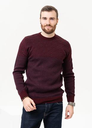 Бордовый хлопковый свитер с геометрическим узором, размер M