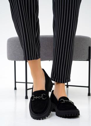 Черные замшевые туфли с цепями, размер 38