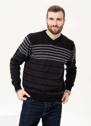 Чорний вовняний пуловер зі смужками, розмір M