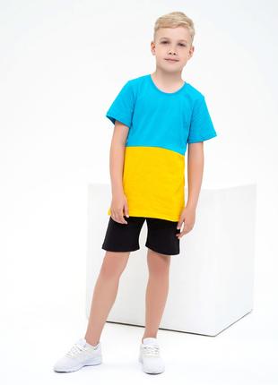 Желто-голубая патриотическая хлопковая футболка, размер 146