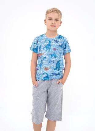 Голубая камуфляжная футболка с динозаврами, размер 134