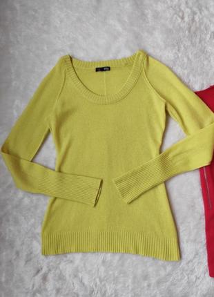 Желтый натуральный кашемировый свитер пуловер с вырезом джемпе...