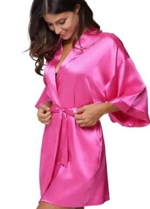 Женский розовый атласнтй халат на запах camille
