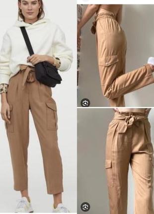 Комфортні штани карго брюки на резинці з кишенями висока посадка