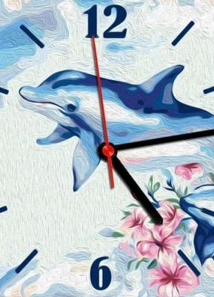 Годинник-картина за номерами "Дельфіни", 30х30 см
