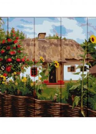 Картина по номерам на дереве "Домик в деревне"