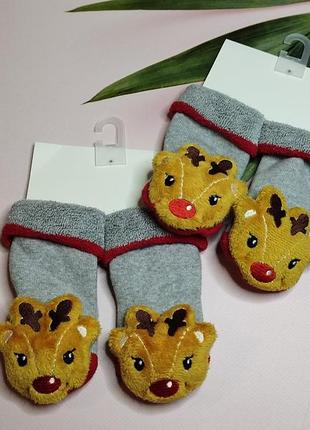 Махрові шкарпетки з оленями c&a для новонароджених